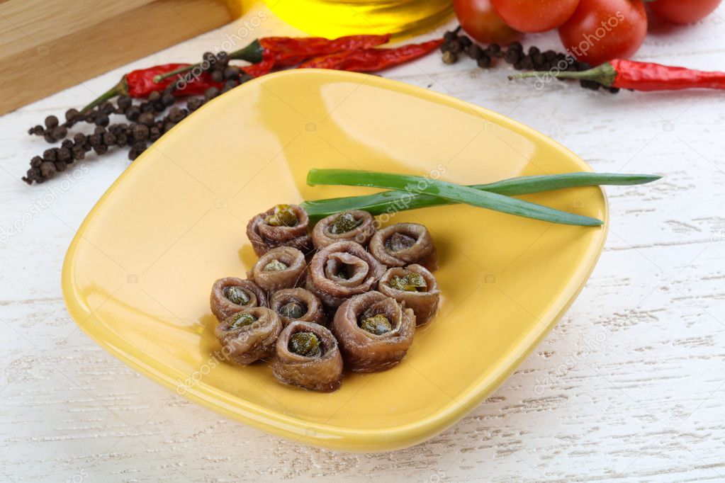 Delicious Anchovies with capers — Stock Photo © AndreySt 111326196