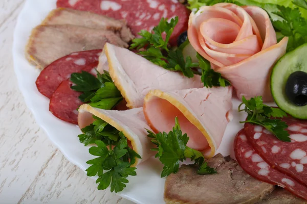 Enchidos e mistura de carne — Fotografia de Stock