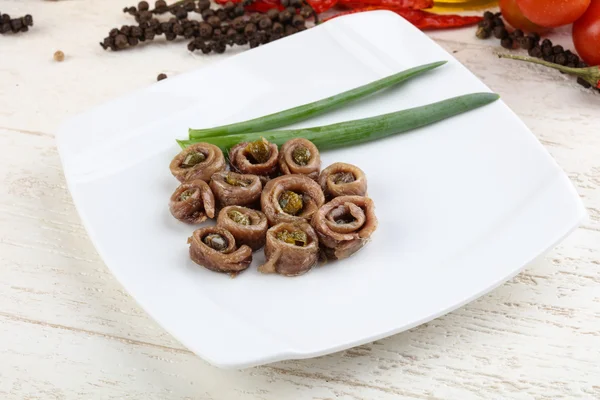 Delicious Anchovies with capers — Stock Photo, Image