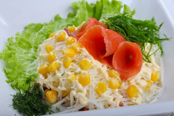 Salad with salmon and corn — Stock Photo, Image