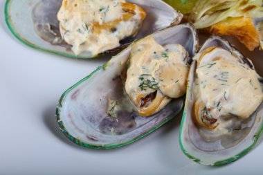 Krema soslu fırında midye