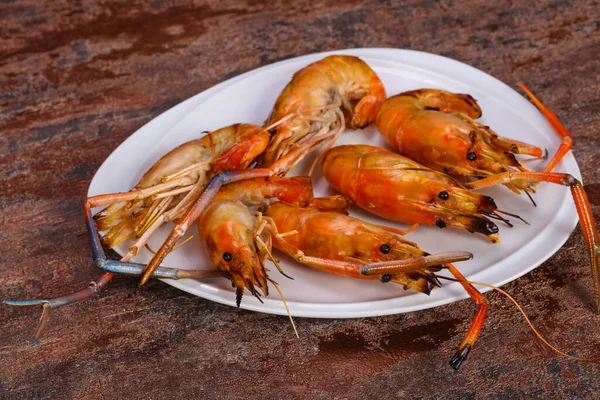 Grilled Asian water prawn in the plate