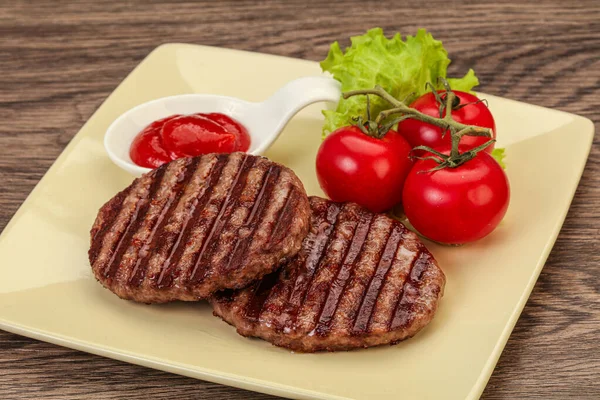 Costeleta Hambúrguer Grelhada Com Molho Tomate — Fotografia de Stock