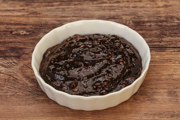 Czarny Pikantny Sos Pieprzowy Misce — Zdjęcie stockowe