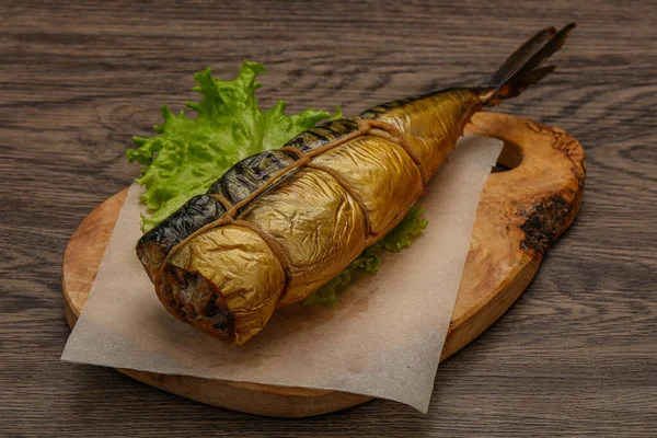 Uzené Chutné Makrely Ryby Svačinka Přes Palubu — Stock fotografie