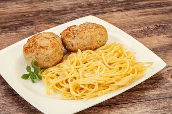 Spaghetti Cheese Homemade Chicken Cutlet — Stock Photo, Image
