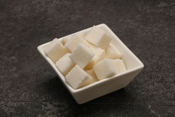 Refined White Granulated Sugar Cubs Bowl — Stock Photo, Image