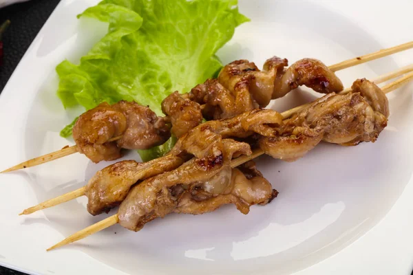 Brochette Peau Poulet Avec Sauce Chili — Photo