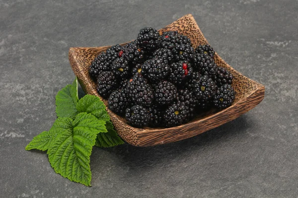 Sød Velsmagende Moden Blackberry Bunke Med Blad - Stock-foto