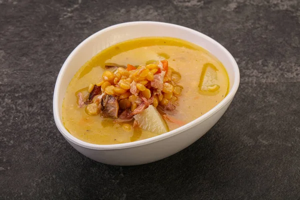 Pea soup with smoked pork ribs — Stock Image Pea Soup Smoked Pork Ribs Stock Image