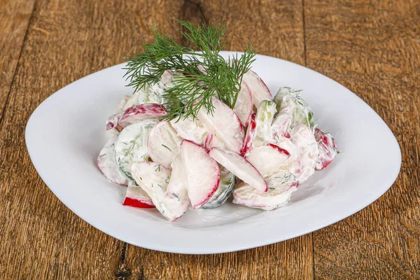 Russischer Frühlingsrettichsalat Mit Sauce Und Dill — Stockfoto