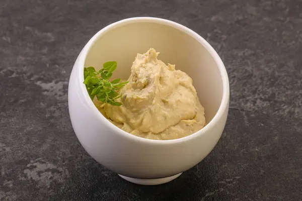 Alimentation Végétalienne Trempette Houmous Huile Olive — Photo