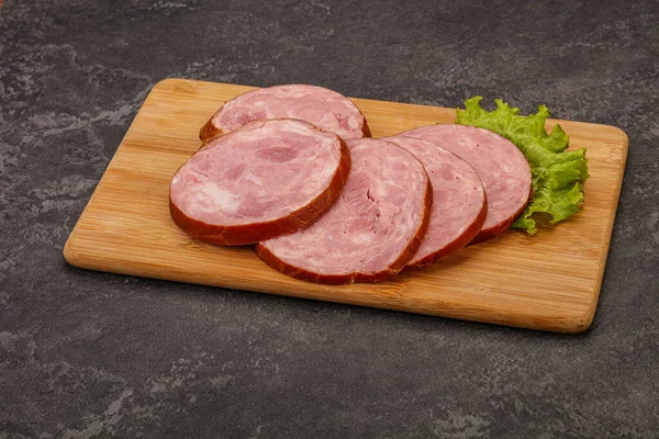 Scheiben Schweinefleischschinken Über Holzbrett — Stockfoto