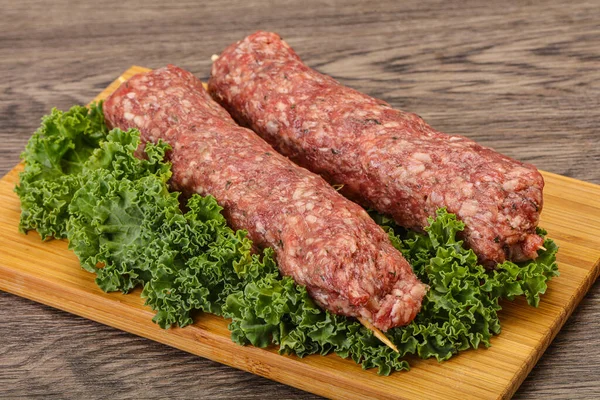 Raw Minced Beef Kebab Skewer Roast Grill — Stock Photo, Image