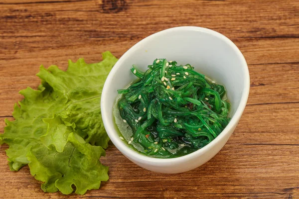Green Chuka Seaweed Salad Isolated White Background Top View Англійською — стокове фото