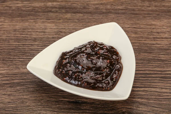 Czarny Pikantny Sos Pieprzowy Misce — Zdjęcie stockowe