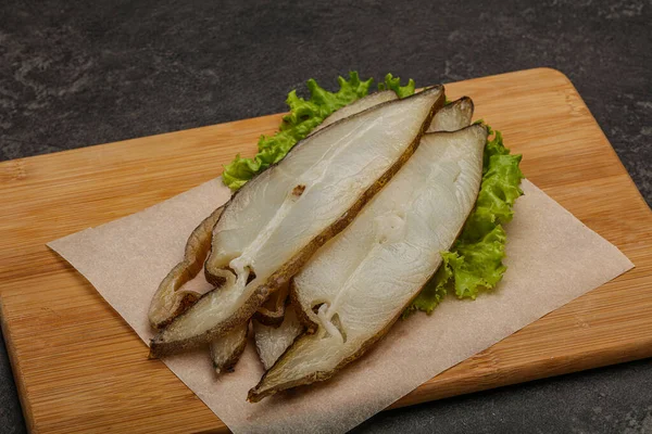 Delicous Smoked Halibut Fish Slices Snack — Stock Photo, Image