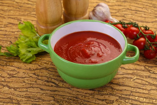 Sopa Tomate Mediterrânea Com Manjericão Especiarias — Fotografia de Stock