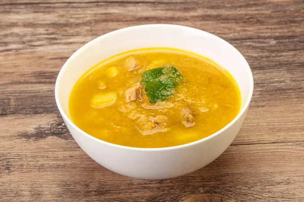 Pea soup with smoked meat and vegetables — Stock Image Pea Soup Smoked Meat Vegetables Royalty Free Stock Photos