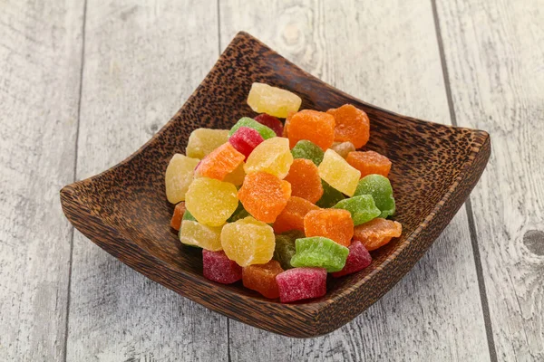 Doce Pilha Frutas Cristalizadas Tigela — Fotografia de Stock