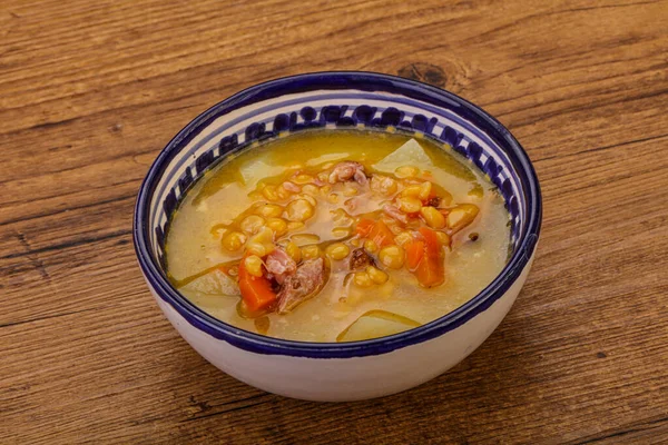 Soupe Pois Aux Côtes Porc Fumé — Photo