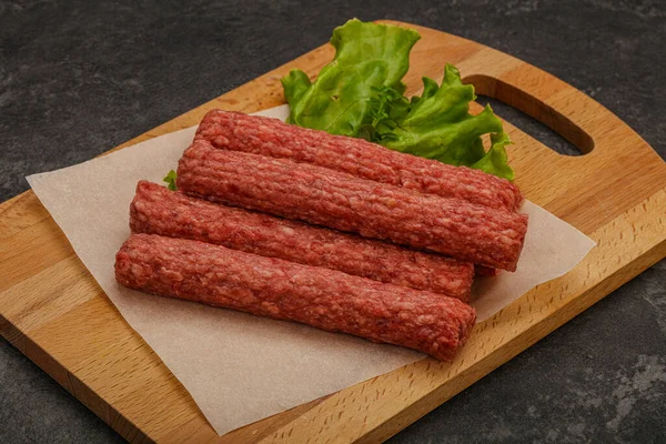 Raw Beef Sausages Spices Grill — Stock Photo, Image