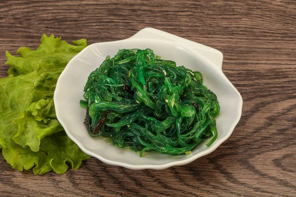 Green Chuka Seaweed Salad Isolated White Background Top View Англійською — стокове фото