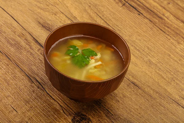 Sopa Frango Saborosa Com Cenoura Batata — Fotografia de Stock