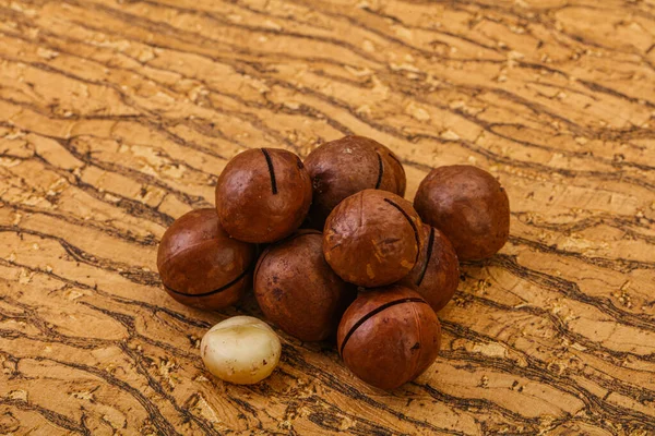 Brown Closeup Macadamia Nut Heap Background — Stock Photo, Image