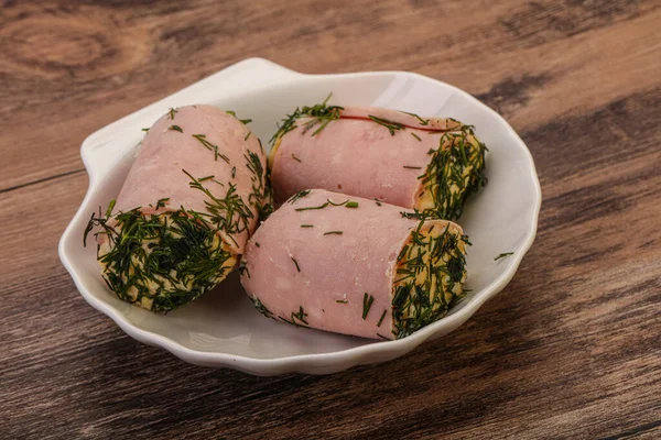 Ham Roll Snack Cheese Garlic — Stock Photo, Image