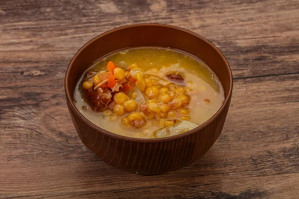 Pea soup with smoked pork ribs — Stock Image Pea Soup Smoked Pork Ribs Royalty Free Stock Photos