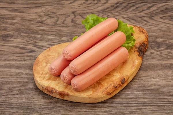 Tasty Meat Sausages Heap Board — Stock Photo, Image