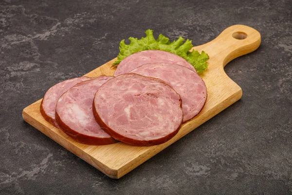 Scheiben Schweinefleischschinken Über Holzbrett — Stockfoto