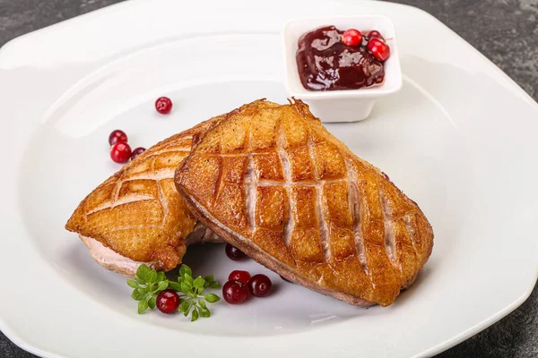 Roasted Duck Breast Berry Sauce — Stock Photo, Image