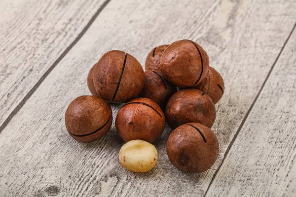 Brown Primo Piano Mucchio Noci Macadamia Sfondo — Foto Stock