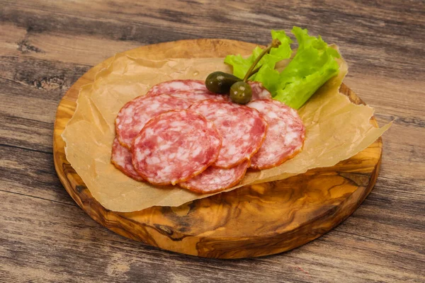 Saucisse Salchichon Espagnole Aux Feuilles Salade — Photo