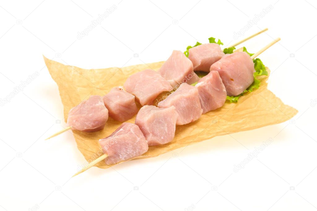 Raw pork meat skewer ready for grill