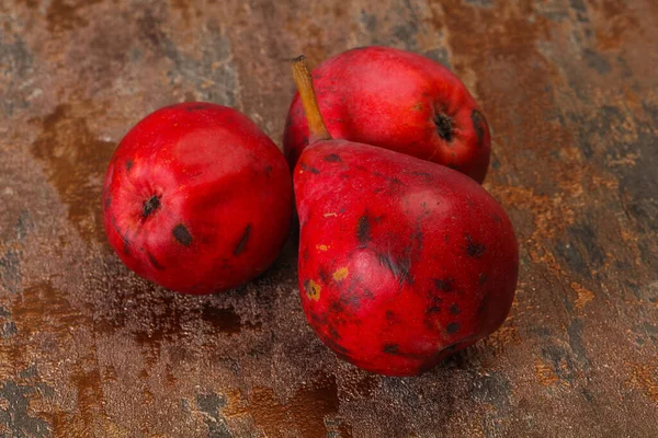 Maturare Dolce Rosso Gustoso Mucchio Pere — Foto Stock