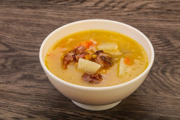 Pea soup with smoked pork ribs — Stock Image Pea Soup Smoked Pork Ribs Royalty Free Stock Photos