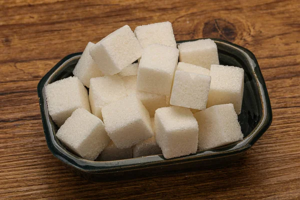 Refined White Granulated Sugar Cubs Bowl — Stock Photo, Image