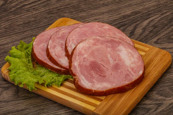 Tranches Jambon Porc Sur Planche Bois — Photo