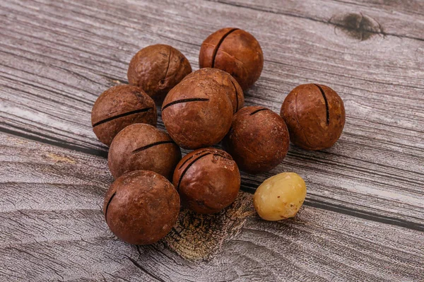 Brown Closeup Macadamia Nut Heap Background — Stock Photo, Image