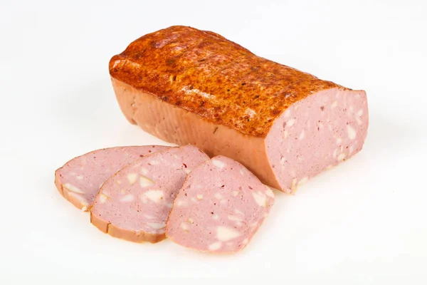 Gustose Salsicce Carne Pronte Mangiare Sfondo Bianco — Foto Stock