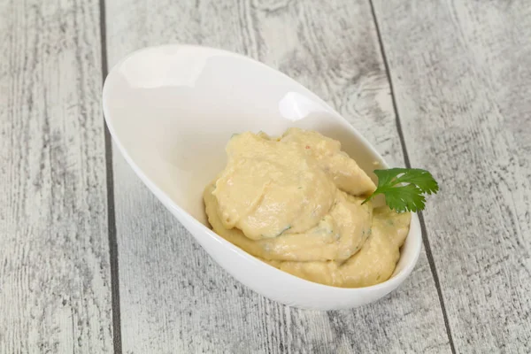 Hummus Snack Con Aceite Oliva Hierbas — Foto de Stock