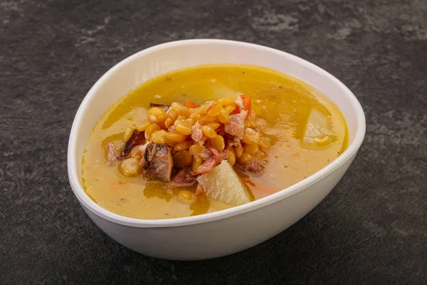 Pea soup with smoked pork ribs — Stock Image Pea Soup Smoked Pork Ribs Royalty Free Stock Photos