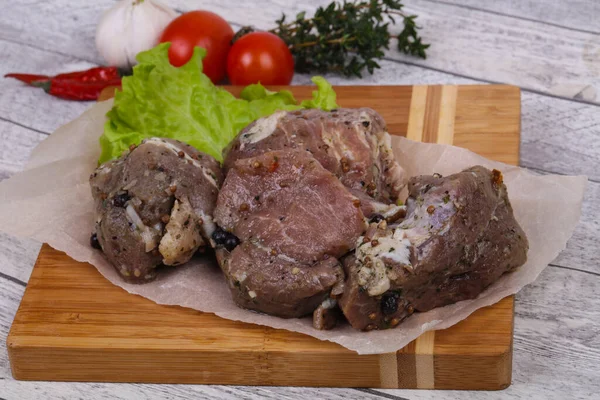 Marinated Pork Meat Ready Coocking Board — Stock Photo, Image