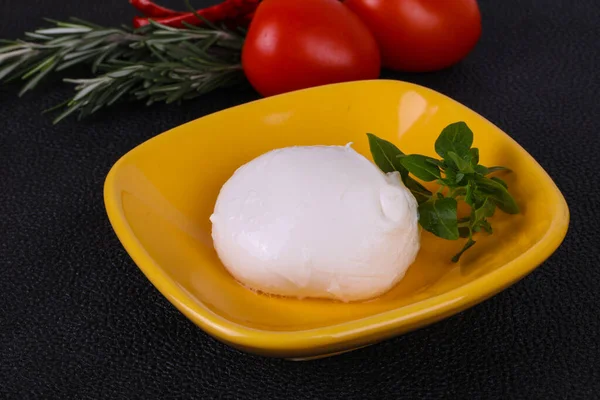 意大利Mozzarella奶酪球 上有罗勒和西红柿 — 图库照片