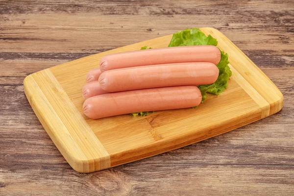 Tasty Meat Sausages Heap Board — Stock Photo, Image