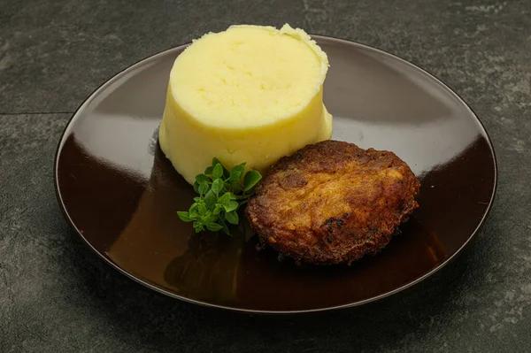 Purée Pommes Terre Avec Escalope Porc Maison — Photo