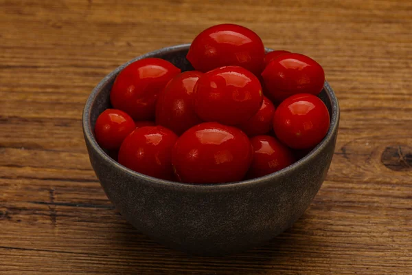 Tomates Cereja Vermelho Conserva Tigela — Fotografia de Stock